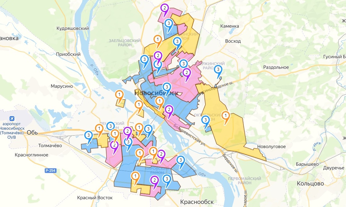 Карта микрорайонов новосибирска