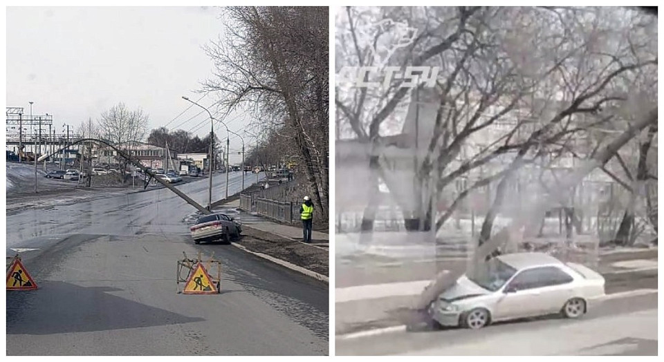 «Ниссан» сбил световую опору на улице Первомайской в Новосибирске