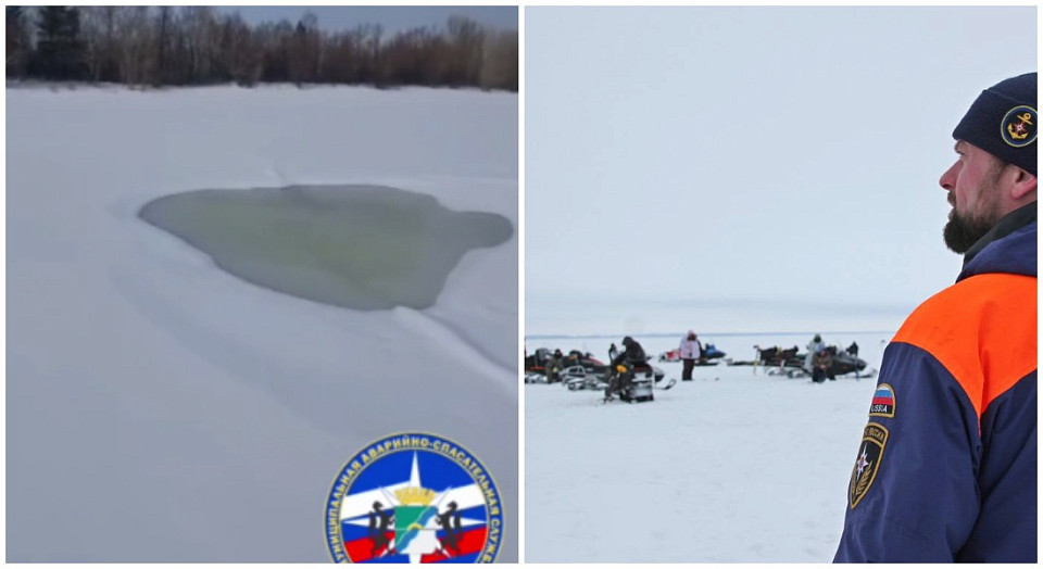На льду водоёмов Новосибирской области появились первые промоины