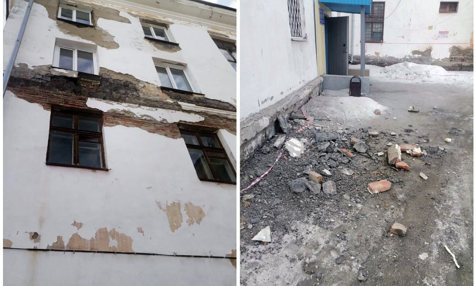 В Новосибирске прокуратура проверяет обрушение фасада одного из домов