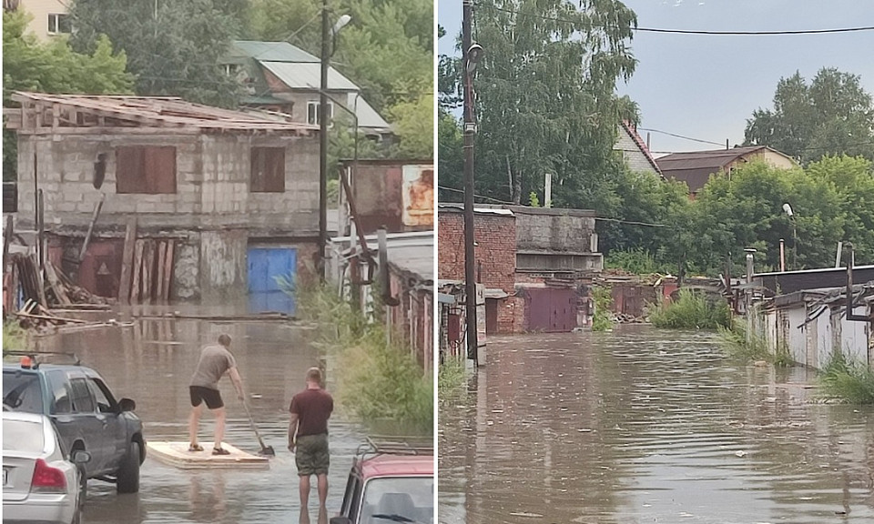 В Новосибирске смыло дождём гаражный кооператив «Нептун»