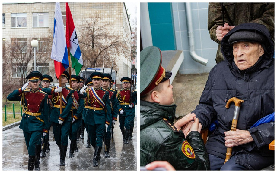 Под Новосибирском курсанты-росгвардейцы прошли парадом у дома ветеранов