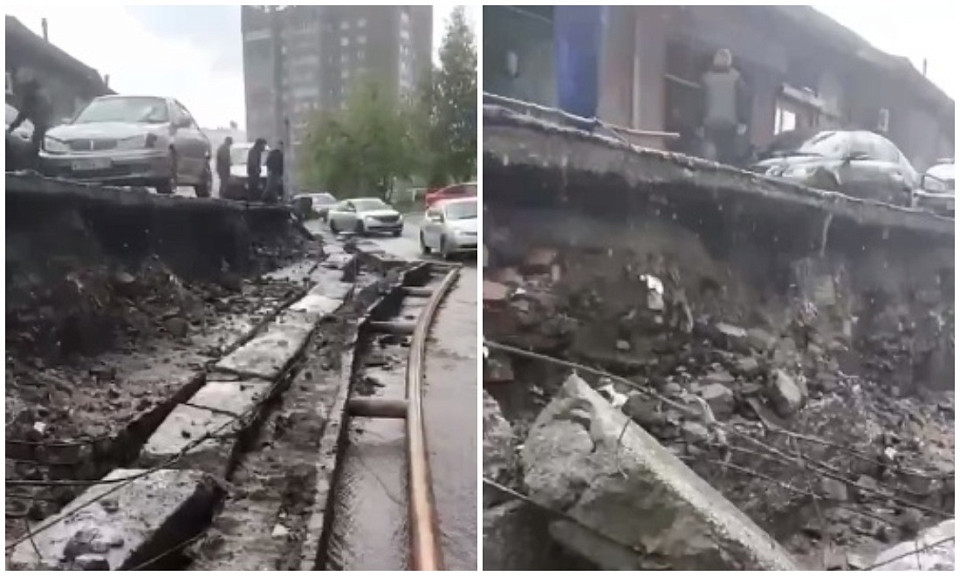В Новосибирске мощный ливень смыл стены и ограждения на двух улицах