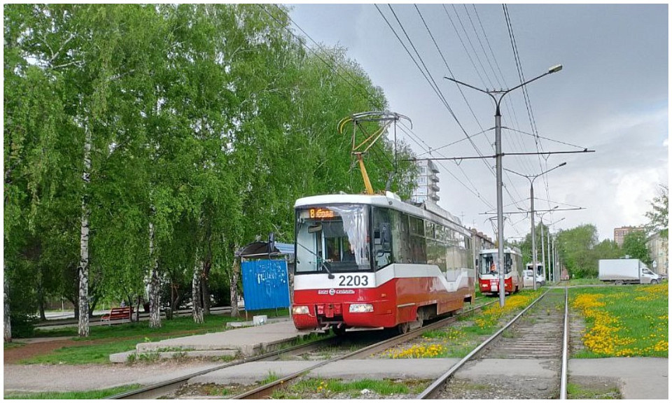 В Новосибирске несколько трамваев встали на улице Вертковской без электричества